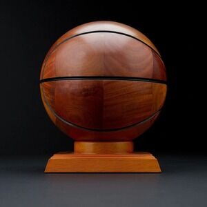 Wood Basketball 9" Trophy Display Stand Coach Sport Fan Gift Replica Wooden Ball
